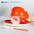 Orange High Bright Colored Glazed Cup Logos imprimés Ceramic Cup and Saucerwith spoon